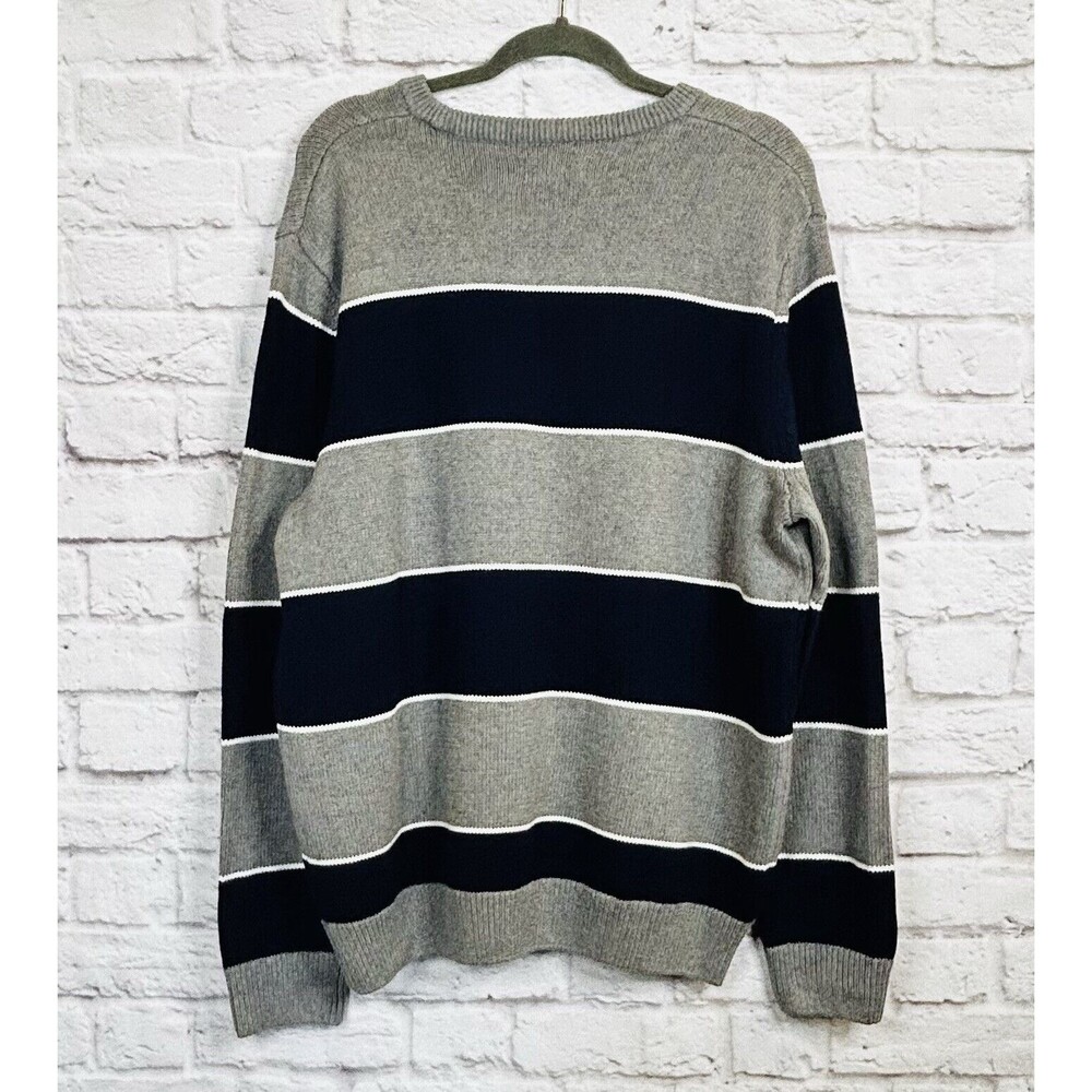 Mens Chaps Blue Gray Striped Sweater Pullover Crew Neck Classic Preppy Rugby XL - Picture 4 of 11